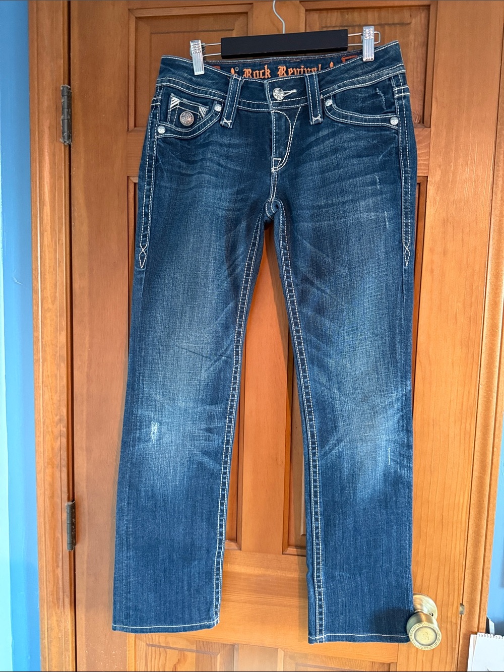 Rock Revival Women's Indigo Straight Jeans with Contrast Stitching
